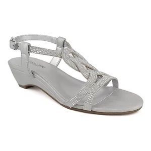 London Fog Rhinestone Wedge Sandals